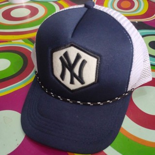 Topi Trucker Bordir Emblem Premium - Navy NY Putih